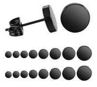 VURYAPI 8 pares de Pendientes Perforantes Negros Pendientes de Acero Inoxidable Pendientes de Ronda Pendiente Hombre Barbell Aretes de Perno Piercing Posterior del Tornillo Hombre Mujer Unisex
