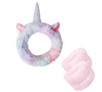 VURYAPI Diademas de Spa, Diademas Faciales Y Muñequeras, Diademas De Maquillaje Elásticas, Diademas Faciales Lavables, Diademas De Ducha De Vellón Coral Para Deporte Femenino, Belleza, Yoga(Unicornio)