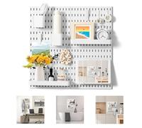 VUSIGN Kit organizador de pared combinado de tablero perforado, kit de panel de clavijas para dormitorio, estudio, oficina, baño, 4 tableros de clavijas y 17 accesorios, 22 x 22 pulgadas, color blanco