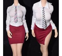VUSLB 1/6 Scale Female Clothes,Female Side Slit Skirt Elastic Skirt Dress White Shirt Tie Ankle Socks Costume Outfit Clothing for 12inch PH TBL JO Action Figure Body (Wine Red, 1pc Normal Skirt)