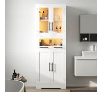 vutizal Armario de baño con control de aplicación LED, puerta de cristal, puerta doble, compartimento abierto, estantes ajustables, MDF, nórdico minimalista, independiente, 60 x 30 x 170 cm, color