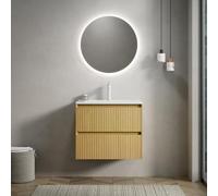vutizal Armario de baño con iluminación de 61 cm, montaje en pared, lavabo de resina integrado, cajón de cierre suave con iluminación LED, compacto, premontado en aspecto de madera natural