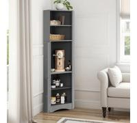 vutizal Armario de esquina para baño, mueble de baño triangular con puerta y compartimento abierto, armario alto estrecho que ahorra espacio, impermeable, 36,5 x 36,5 x 155 cm, gris claro con puerta