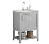 vutizal Armario para debajo del lavabo, color gris claro, lavabo de cerámica, estantes interiores, impermeable, juego de muebles de baño, 61 x 47 x 87 cm