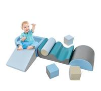 vutizal Bloques de espuma para actividades motoras, bloques blandos, 9 piezas, con piscina de bolas, estructura de escalada, tobogán, piscina de pelotas, impermeable a partir de 1 año para niños, cubo