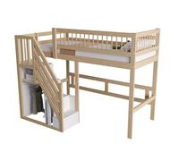 vutizal Cama alta 90 x 200 cm con escalera y espacio de almacenamiento, cama alta de madera maciza con alta protección contra caídas, incluye somier, para niños y jóvenes
