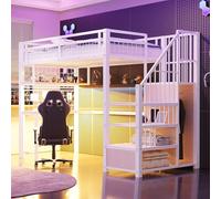 vutizal Cama alta de 90 x 200 cm, color blanco, con escritorio y armario, cama compacta de almacenamiento para niños, ahorra espacio para habitaciones pequeñas y habitaciones juveniles