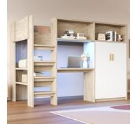 vutizal Cama alta de 90 x 200 cm con escritorio, armario y muchos estantes, espacio de almacenamiento milagro para jóvenes y estudiantes, fácil montaje, aspecto de madera estable