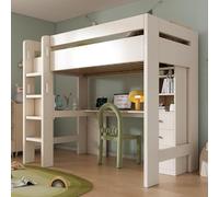 vutizal Cama alta en forma de L, 90 x 200 cm, con escritorio, color blanco, para habitaciones pequeñas y habitaciones juveniles, con cajones y espacio de almacenamiento, sin colchón