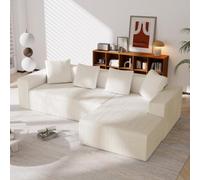 vutizal Cloud Couch - Sofá esquinero en forma de L modular con función de sueño, funda de pana para asiento bajo con chaise longue sin montaje, espuma viscoelástica para salón, 261 cm, color beige