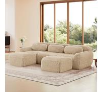 vutizal Cloud Couch Sofá esquinero sofá cama modular U L forma extensible con función de dormir, tejido de felpa cojín ergonómico para salón, oficina en casa, beige