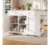 vutizal Isla de cocina con enchufe, MDF, color blanco, 151,5 x 59,7 x 91,7 cm, moderna, capacidad de carga de 60 kg