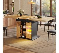 vutizal Mesa de comedor extensible con iluminación LED y bandeja para aperitivos - Mesa multifunción como isla de cocina y aparador, control de aplicaciones, puertas de armario de cristal, USB, para 4