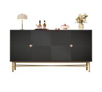 vutizal Moderno aparador negro con asas doradas y diseño de textura, armario de almacenamiento con 4 puertas, gran cómoda para salón y pasillo, 160 x 40 x 82 cm