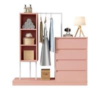 Vutizal - Mueble de almacenamiento de 140 cm con armario y armario para zapatos y cajones - Armario abierto de diseño blanco y rosa - Vestidor compacto para entrada o dormitorio (blanco y rosa)