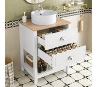 vutizal Mueble de baño gris 76 x 46 cm - lavabo con patas de madera maciza y cuenco integral de cerámica, amplio juego de muebles de baño