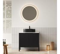 vutizal Mueble de baño independiente de 76 cm con lavabo de cerámica negra y placa de piedra sinterizada Carrara blanca, 2 puertas de cierre suave, diseño moderno en negro