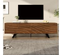 vutizal Mueble para TV de 200 cm, color blanco brillante, moderno, con iluminación LED, gran espacio de almacenamiento, frontal de cristal + gestión de cables eléctricos para sala de estar