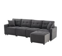 vutizal Sofá de 4 plazas con función de dormir y gran espacio de almacenamiento bajo los cojines del asiento, moderno sofá de pana con taburete multifunción para salón, invitados y espacios pequeños