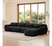 vutizal Sofá esquinero sofá cama de 4 plazas modular con función de dormir sin montaje, XL con base antideslizante, apto para mascotas, para cine en casa, salón, familia, color negro