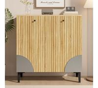 vutizal Zapatero 90 x 94 x 32 cm, estrecho armario de pasillo con 3 puertas y estante superior, moderno armario de almacenamiento en imitación de madera, color natural y negro para pasillo y entrada