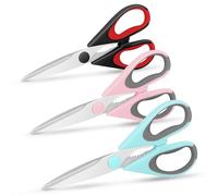Vutyvve Juego de 3 tijeras de cocina extraíbles, cuchillas de acero inoxidable, mango de agarre suave, juego de tijeras de cocina multiusos, color negro, azul cielo y rosa
