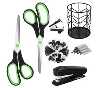 Vutyvve Juego de material de oficina, juego de accesorios de escritorio, los productos incluyen tijeras, grapadoras, grapas, clavadoras, portalápices, clips, chinchetas, carpetas de hojas sueltas
