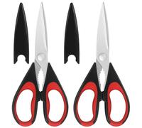 Vutyvve Tijeras de cocina, cuchillas de acero inoxidable, agarre suave, juego de tijeras de cocina multiusos, rojo/negro, juego de 2