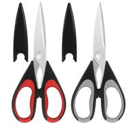 Vutyvve Tijeras de cocina, cuchillas de acero inoxidable, agarre suave, juego de tijeras de cocina multiusos resistentes, color rojo y gris, juego de 2 piezas