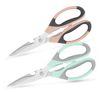 Vutyvve Tijeras de cocina, cuchillas de acero inoxidable, agarre suave, juego de tijeras de cocina multifuncionales, color rosa, gris, azul y gris, juego de 2