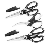 Vutyvve Tijeras de Cocina, Multiusos Pesadas Tijeras para Carne y Aves Tijeras para Mariscos, Hojas de Acero Inoxidable, 2 Tijeras de Cocina, 1 Tijera para Mariscos, Negro, Juego de 3