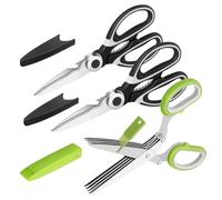 Vutyvve Tijeras de Cocina, Tijeras Multiusos para Carne y Aves, Tijeras Multi-Bordes, Hojas de Acero Inoxidable, 2 Tijeras de Cocina Negras 1 Verde, Juego de 3 Piezas