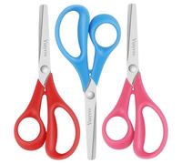 Vutyvve Tijeras para zurdos para niños, tijeras seguras con hojas romboidales de acero inoxidable para niños de 3-5 años y mayores para uso en la escuela y en casa, rojo, rosa y celeste, 3 piezas