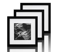 VUVUZULA Juego de 3 marcos de fotos en madera MDF - 15 x 15 cm - Negros - Con passe-partout - 10 x 10 cm