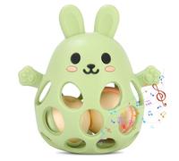Vuxava Sonajero Bebe 0-6 Meses - Juguete Sensorial Montessori BPA-Free - Pelota Mordedor para Bebés & Regalo para Recién Nacidos (Verde Oliva, Conejo)