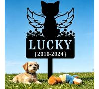VUZUCOSH Placa conmemorativa de metal para mascotas, con nombre personalizado, fecha, perro, gato, tumba, marcador para patio