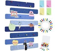 Vuzvuv 8 tiras para tablón de anuncios con 50 chinchetas y 10 pines de clip de madera, tablero de corcho autoadhesivo para pared, tablero de fieltro para escuela, decoración de oficina (azul)