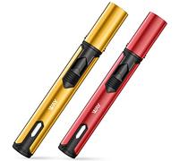 VVAY Gas Mechero, Mechero Soplete Recargable a Butano, a Prueba de Viento Encendedor de Palo Largo para Velas, Cocina, Camping, Barbacoa, Chimenea. (Vendido sin Gas)(Oro y Rojo)