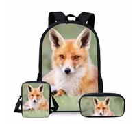 VVCPVDXCI Creative Novelty - Mochila escolar con estampado 3D de animales de zorro para laptop, mochila con bolsa de almuerzo y estuche para lápices, Black, M