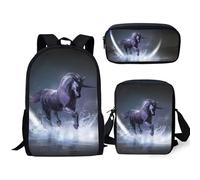 VVCPVDXCI Funny Unicorn - Mochila para el almuerzo, estuche para lápices, diseño de dibujos animados, mochila escolar unisex, Black, M