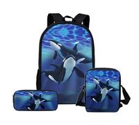 VVCPVDXCI Whale - 3 bolsas escolares para adolescentes, niños y niñas, diseño de orca subacuática, mochila casual para estudiantes, mochila de regreso a la escuela, Black, M