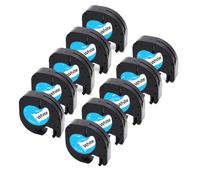 VVHKMSIL 10pk Compatibles de 12 mmx4m Cintas de Etiqueta de plástico para LT-100H LT-100T XR Funciona con 91201 91202 12267 91200 91203 91204 91205 Creadores de Etiquetas(Black on White)