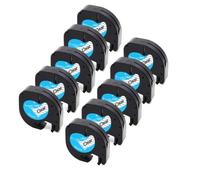 VVHKMSIL 10pk Compatibles de 12 mmx4m Cintas de Etiqueta de plástico para LT-100H LT-100T XR Funciona con 91201 91202 12267 91200 91203 91204 91205 Creadores de Etiquetas(Black on Clear)