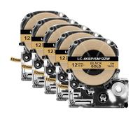VVHKMSIL 5pk La Cinta de Etiqueta Compatible de 12 mm para SS12KW LK-4WBN ST12KW SC12RW SC12YW Funciona con la Impresora de Etiqueta LW-300 LW-400(Black on Gold)