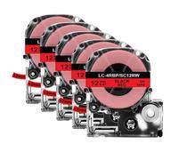 VVHKMSIL 5pk SS12KW LK-4WBN Negro en Cinta de Etiqueta Blanca de 12 mm Compatible con ST12KW SC12YW Funciona con una Impresora de Etiqueta LW-300 LW-400(Black on Red)