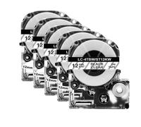 VVHKMSIL 5pk SS12KW LK-4WBN Negro en Cinta de Etiqueta Blanca de 12 mm Compatible con ST12KW SC12YW Funciona con una Impresora de Etiqueta LW-300 LW-400(Black on Clear)