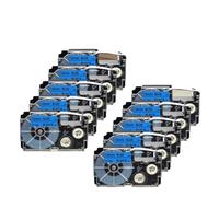 VVHKMSIL Cinta de Etiqueta de 10pk de 12 mm Compatible con Varios Modelos XR-12WE XR-12X XR-12RD XR-12BU XR-12YW XR-12GN(Black on Blue)