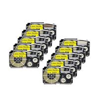 VVHKMSIL Cinta de Etiqueta de 10pk de 12 mm Compatible con Varios Modelos XR-12WE XR-12X XR-12RD XR-12BU XR-12YW XR-12GN(Black on Yellow)