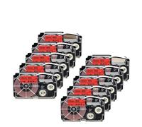 VVHKMSIL Cinta de Etiqueta de 10pk de 12 mm Compatible con Varios Modelos XR-12WE XR-12X XR-12RD XR-12BU XR-12YW XR-12GN(Black on Red)