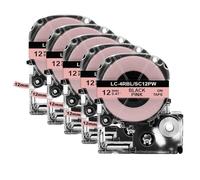 VVHKMSIL Cinta de Etiqueta de 12 mm (5pk SS12KW) para LW-300/LW-400 & amp; ST12KW/SC12RW/SC12YW/SC12GW(Black on Pink)